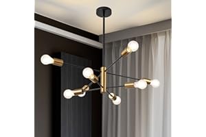 SineRise Modern Sputnik Chandelier Light Fixture, 8-Light Chandelier Ceiling Light Fixture Black and Gold Mid Century Chandelier Height Adjustable for Kitchen, Living Room, Bedroom, Hallway and Foyer