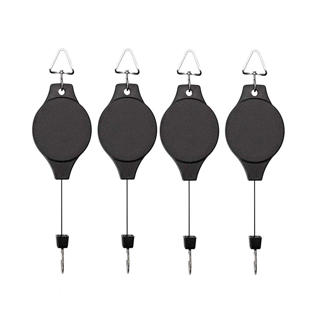Lythor 4 Pack Plant Hook Pulley, Retractable Plant Hanger Easy Reach Hanging Flower Basket for Garden Baskets Pots and Birds Feeder Hang High up and Pull Down to Water Or Feed (4, Plant Hooks)