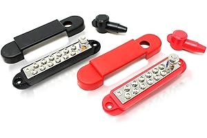 R2X RACING 12 Terminal Power Distribution Block Bus Bar with Covers and Lock Washer Made in The USA - 180 Amps Rating Marine Bus Bar, Automotive, and Solar Wiring – Battery Terminal Distribution Block (Set of 2)
