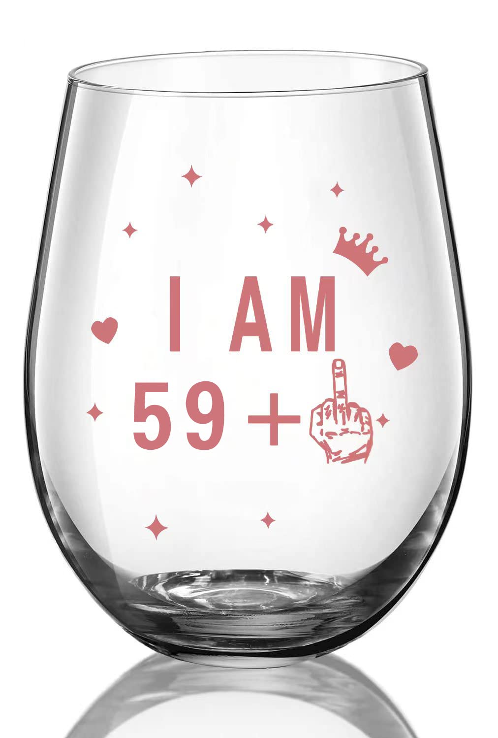 JUWNMANT Stemless Wine Glass 60st Birthday Gift Anniversary Wine Glass Men and Women 60st Birthday Party Wedding Anniversary Decoration, 17oz(I AM 59+1)