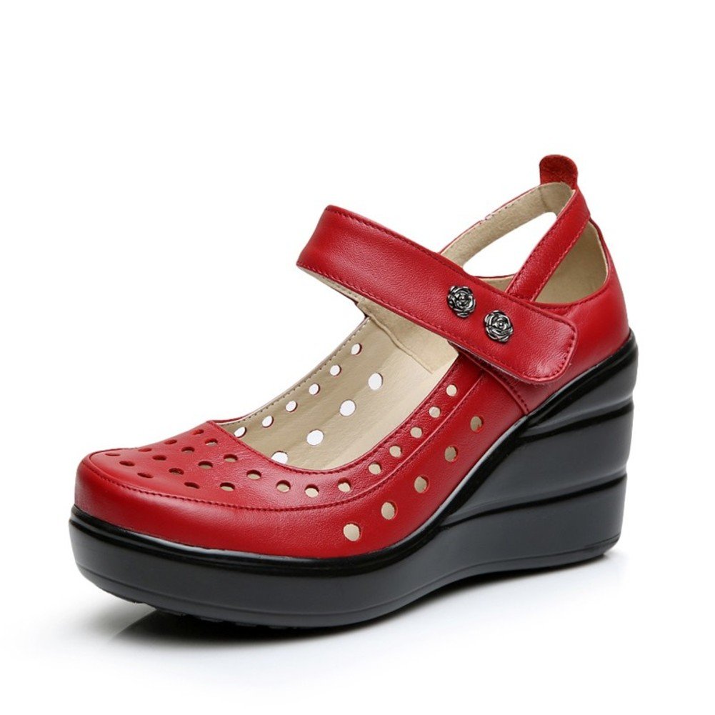 Ladies work shoes/Waterproof platform high heel real leather womens