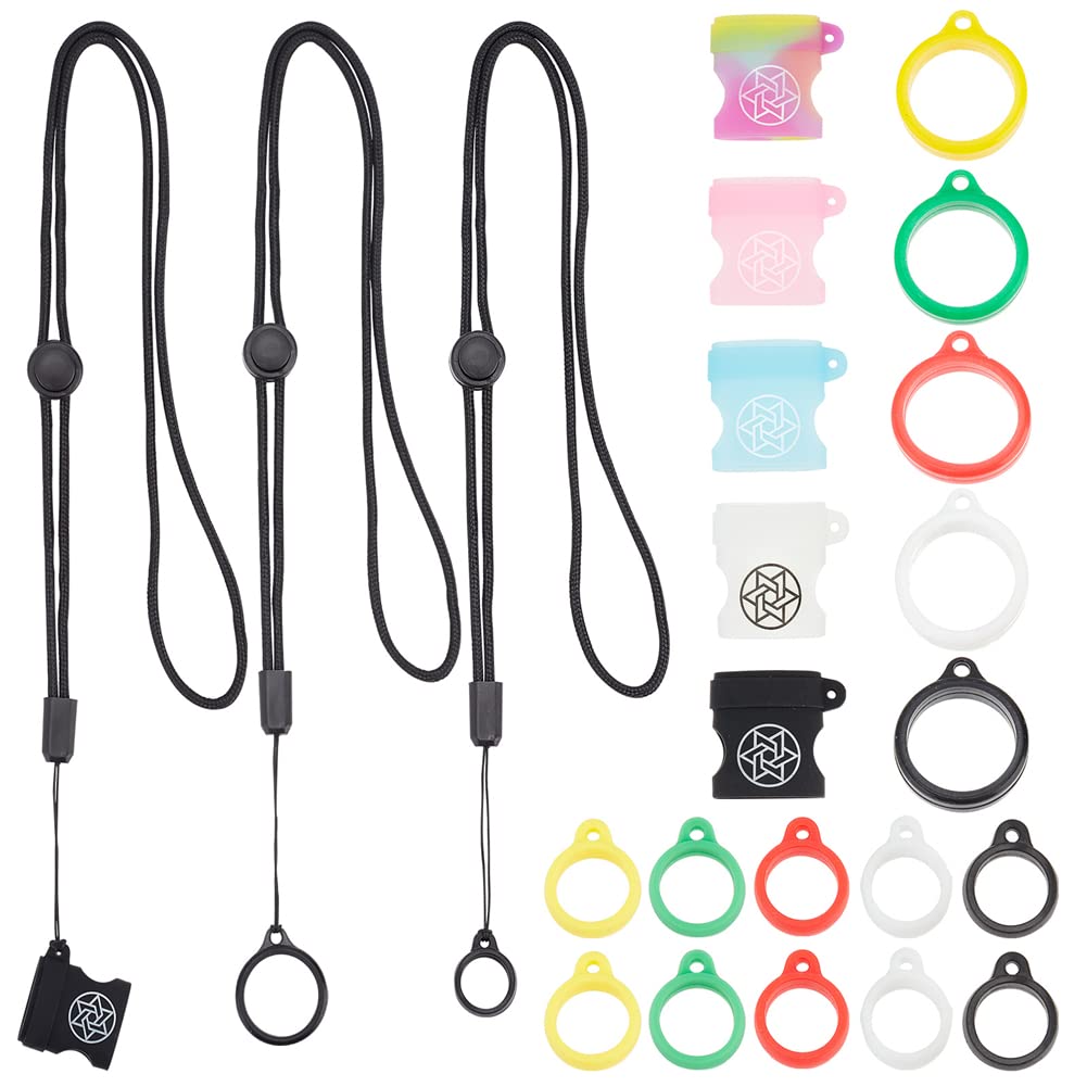 CRASPIRE Phone Lanyard Strap,5 Colors Necklace Lanyards Pendant Holder with 15pcs Silicone Ring, and 5pcs Adjustable Lanyard Set Silicone Fixing Rings Pen Protective Ring for Keychain Phone ID Card