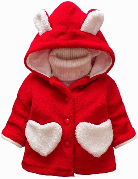 Amazon Co Jp Fcqny ベビー服 コート ジャンパー 女の子 冬 裏起毛 長袖 フード付き 兎耳 純色 お出かけ 保温 防風 防寒 幼児 普段着 色 赤い サイズ 90 服 ファッション小物