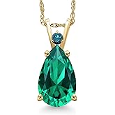 Gem Stone King 14K Yellow Gold Green Nano Emerald and Blue Diamond Pendant Necklace for Women | 2.47 Cttw | Gemstone May Birthstone | Pear Shape 12X8MM | With 18 Inch Chain
