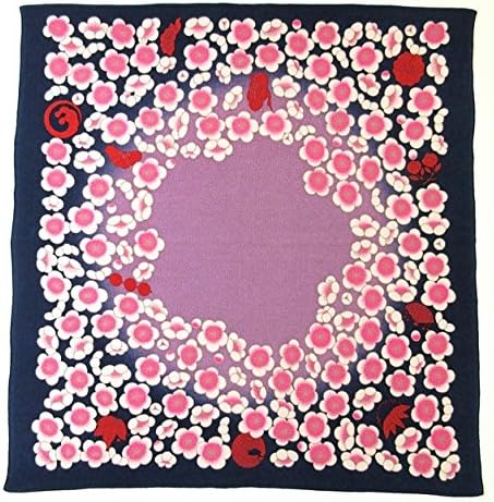[L/26.4inc] FUROSHIKI - Japanese Wrapping Cloth (Chirimen- Plum/Navyblue)