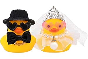 wonuu Pair Set of 2 Bride and Groom Rubber Ducks for Wedding Favors, Party Favors, Ceremony Gift Set, Marriage Souvenir, Marry Blessings, Aniversary Present, White Dess with Veil&Soft Top Hat