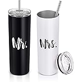 Qtencas Mr and Mrs Stainless Steel Insulated Tumbler Set, 20oz Wedding Gifts for Couples
