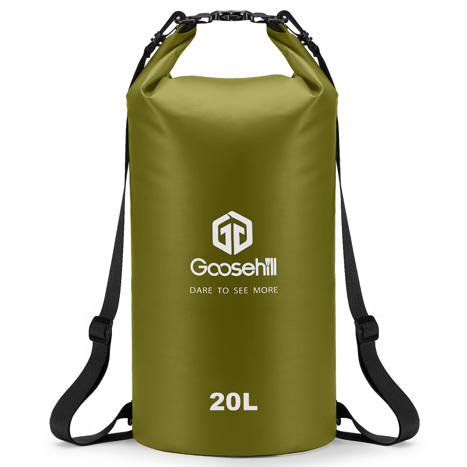 Goosehill Waterproof Dry Bag, 5L 10L 20L Roll Top Dry Sack with 2 Detachable Straps, Waterproof Bag for Boating Hiking Camping Kayaking Canoeing Swimming Snowboarding Paddle Board