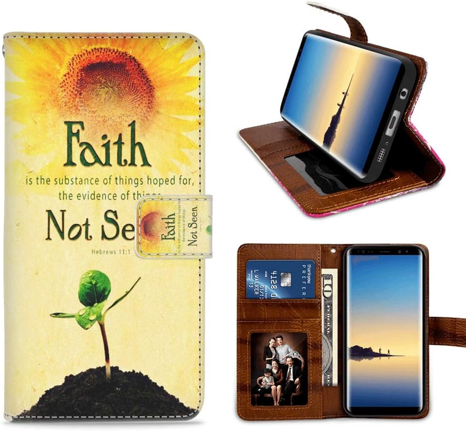 Samsung Galaxy Note 8 Phone Wallet Case Sunflower Bible Verse Faith TPU Leather Flip Cover with Card Slot Wallet Case for Samsung Galaxy Note 8