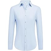 Womens Button Down Shirts Fitted Collared Long Sleeve Dress Shirts Wrinkle Free Blouses Formal Business Work Office Tops