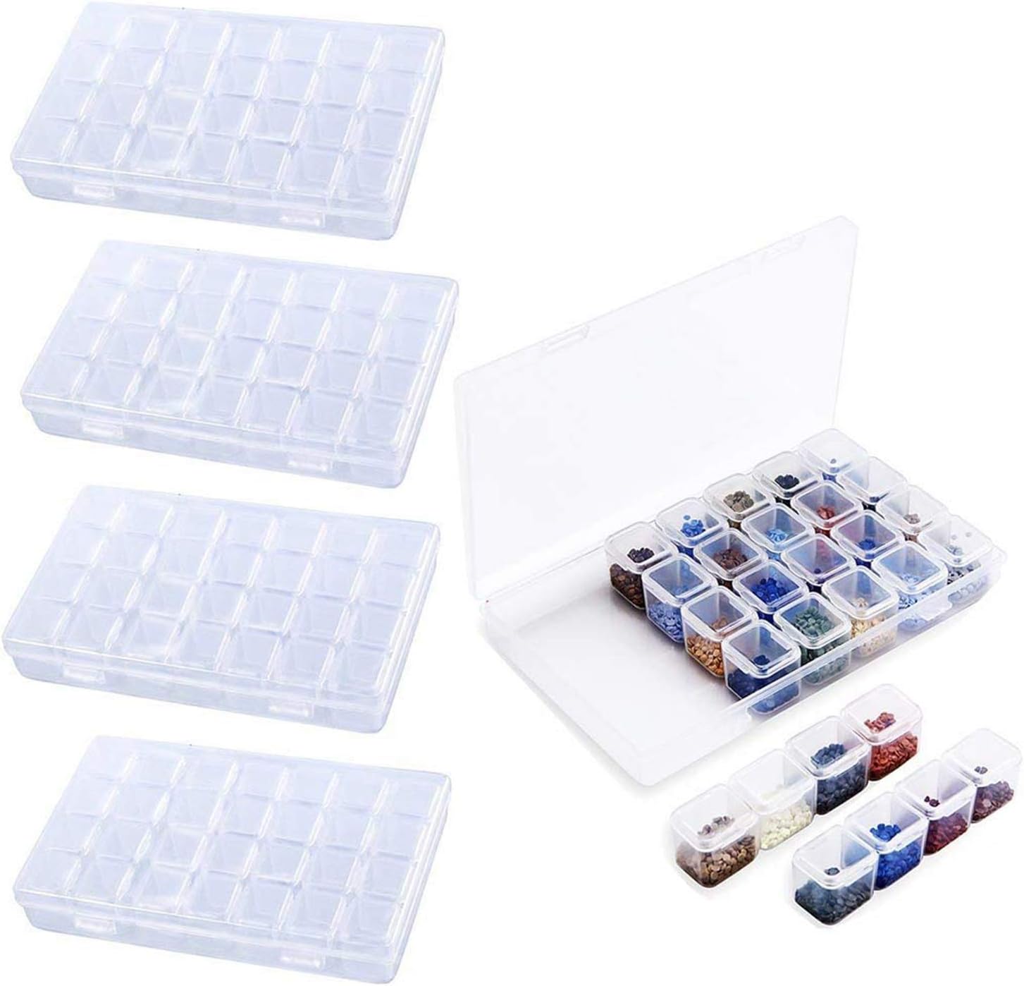 SovelyBoFan Diamond Embroidery Box 4 Packs 28 Grids, 5d Diamond Box and Cross Stitch Tools Accessory Containers for DIY Art Craft Diamond Painting Box