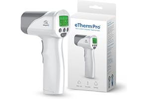Elepho eTherm Pro Medical Quality Non-Contact IR Forehead Thermometer for Family or Office Use. Instant Body, Object, or Liquid Readings. Large LCD Display. 32 Memory Readings