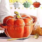 Fall Pumpkin Ceramic Bowl with Lid, 15 oz Microwave & Dishwasher Safe Pumpkin Soup Bowl with Handle, Pumpkin Decor Storage Ja