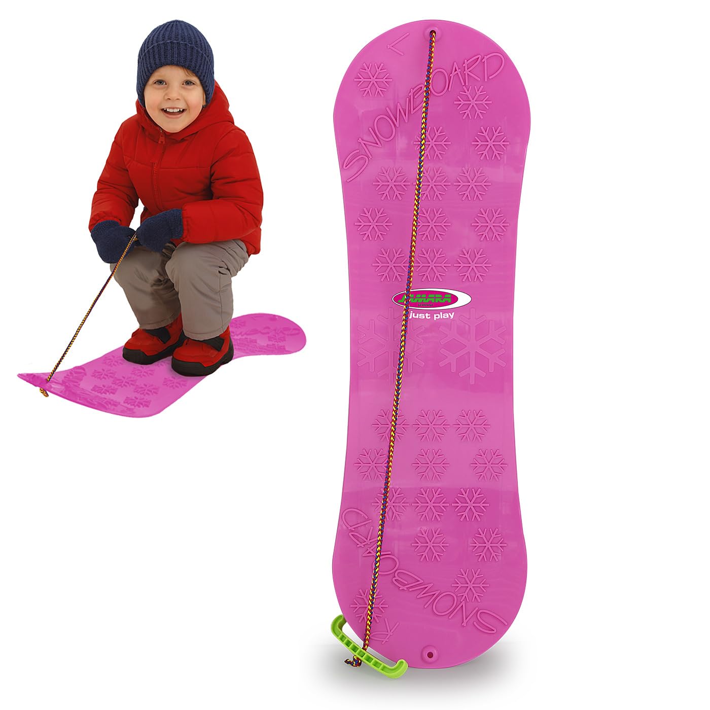 Jamara 460393 - Snow Play Snowboard 72cm pink - Easy grip handles, Bear shape on handle, Lightweight, Durable