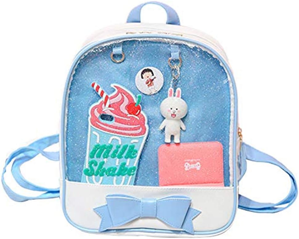 Ita Bag Backpack with Bowknot Design Pins Display Transparent Window Daypack Satchel,Blue