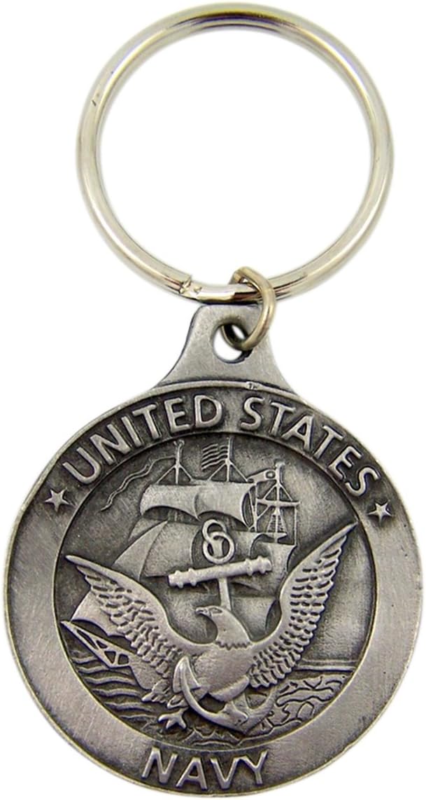 Religious Key ChainsFine Pewter United States Navy Saint Michael Medal Key Chain, 1 7/8 Inch