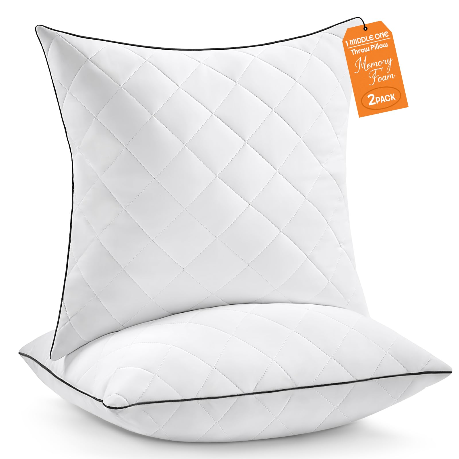 Photo 1 of **USED/DIRTY** 1 MIDDLE ONE Throw Pillow (White), 20 x 20 Inches Decorative Pillow Insert for Couch, Sofa and Bed, Memory Foam Indoor Square Pillow Forms Stuffer