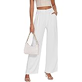 FUNYYZO Women's Loose Pleated Front Long Pants Wide Leg Trousers Solid Causal Dressy