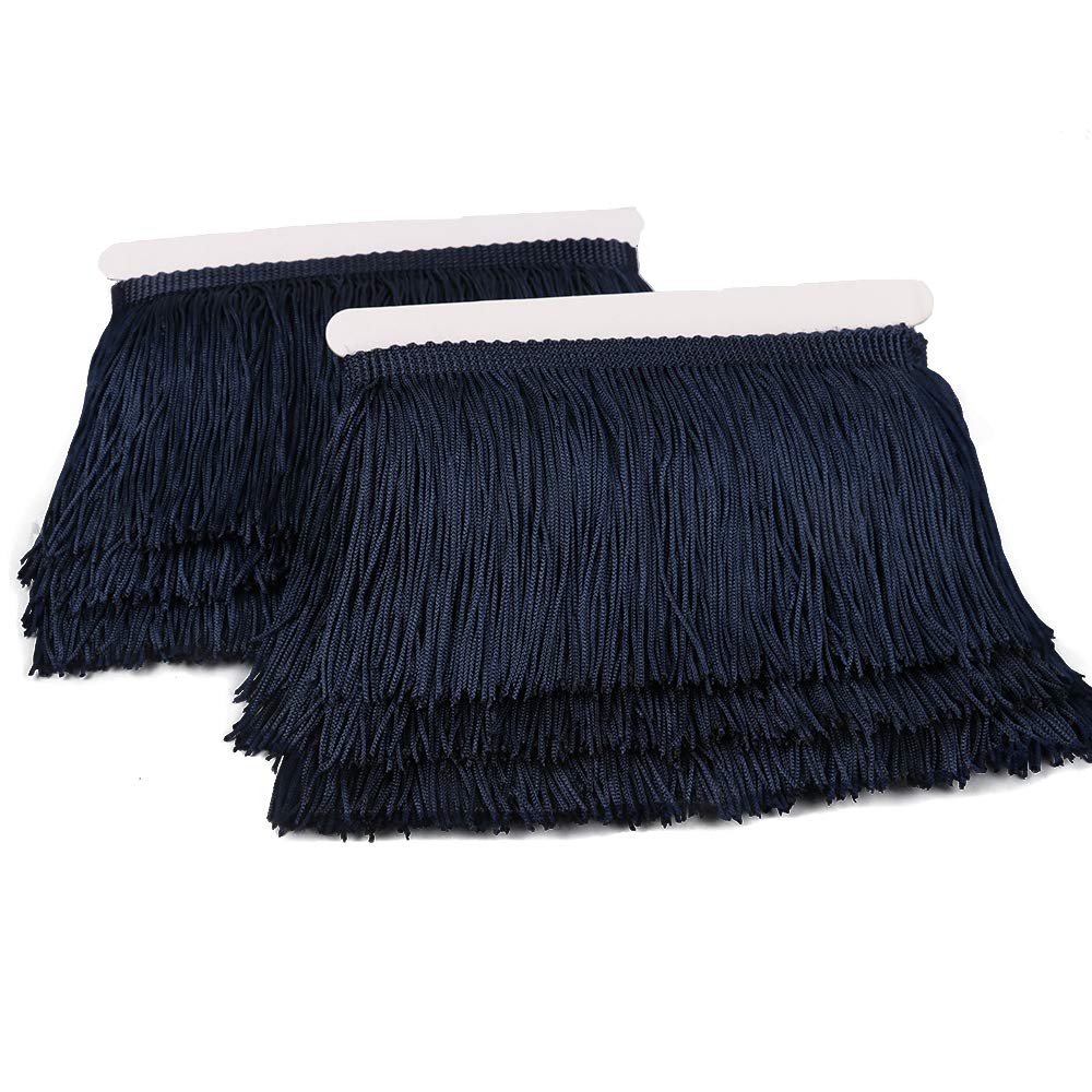 Fringe Trim Lace Polyerter Fibre Tassel 4 inch（″） Wide 10 Yards Long for Clothes Accessories and Latin Wedding Dress and DIY Lamp Shade Decoration BlackWhiteRedGoldBluePinkGrey(Navy Blue, 4 inch)