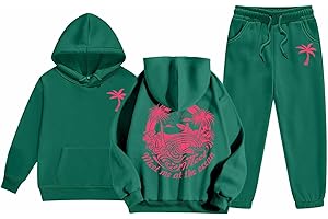 HWMODOU Pink Sweatsuits Teen Girls 2 Piece Outfit Pom Flower Graphic Hoodies with Sweatpants 2 Piece Sets Preppy Clothes