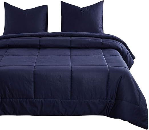 Amazon Com Wake In Cloud Navy Cotton Comforter Set Plain Solid