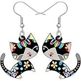 NEWEI Cute Acrylic Anime Cat Earrings Fun Cat Jewelry Fashion Cat Gifts for Women Accessories Charms