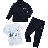 Reebok Baby Boy Pants Set - 3 Piece Athletic Tricot Track Jacket Short Sleeve Tee & Joggers Infant Toddler & Boys Tracksuit