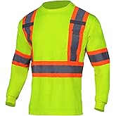 VENDACE Men's High Vis Safety Work T Shirt ANSI Class 3 Reflective Long Sleeve Shirt with Pocket(Yellow,L)