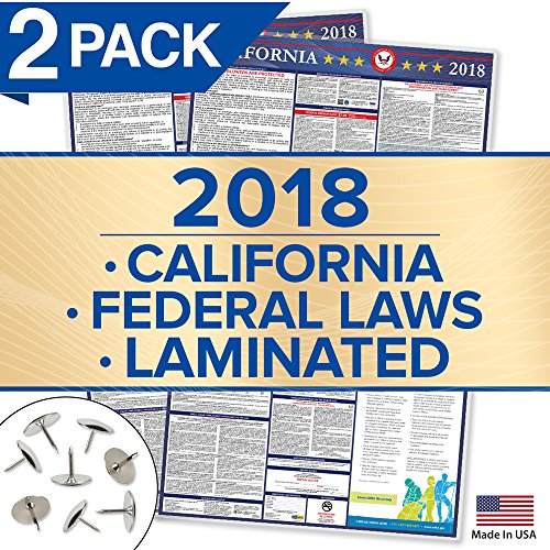 California 2018 Labor Law Posters - 2 PACK - 39" x 24" - State & Federal Compliance OSHA Approved - Laminated Double Side Employment Workers Compensation Compliant - CA Employee Minimum Wage - English