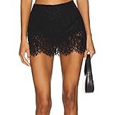 Women Lace Mini Skort Y2k Summer Bodycon Short Skirts Floral Lace Micro Pencil Skirt with Built-in Shorts