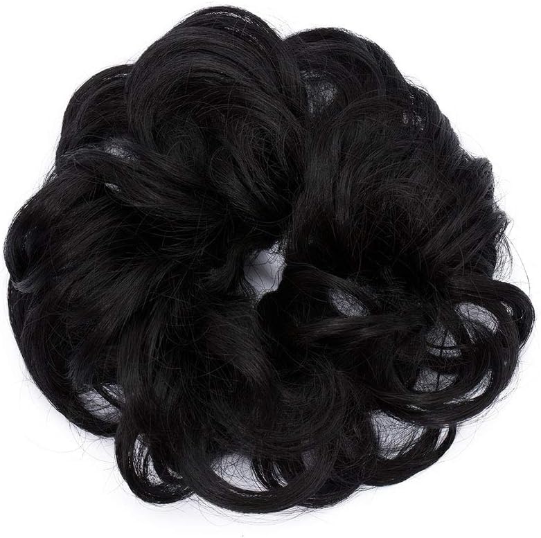 Messy Hair Scrunchies - Hair Bun Extensions & Curly Wavy Pieces for Women's Updo, Ponytail & Donut Chignons - Natural Black - Image 5
