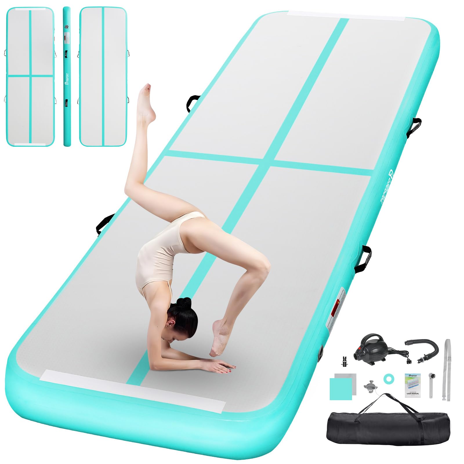 FBSPORT 6.6ft Inflatable Air Gymnastics Mat Training Mats 4 inches Thickness Gymnastics Tracks for Home Use/Training/Cheerleading/Yoga/Water with Pump Image