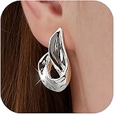 VOMIOK Gold Stud Earrings for Women, 18k Gold Plated Earring Statement, Trendy Double Wave Dangle Drop Chunky Gold Earrings, Fashion Chunky Earrings Jewelry Gifts for Womens