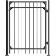 XCEL Fence: Black Steel Anti-Rust Gate, Flat End Top Pickets, Close Bottom Cross Rail or Option to Flip- 4ft W x 5ft H - DIY Installation Kit, for Outdoor, Yard, Pario, Entry Way, on Soil or Concrete.