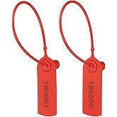 PATIKIL 200pcs Plastic Tamper Seals,Plastic Security Seals Disposable Numbered Zip Ties 160001 to 160200 Safety Tags Cable Labels Self Locking for Inventory Clothes Signage Shipping,Red