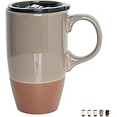 Bosmarlin Ceramic Travel Coffee Mug with Handle and Lid, 18 oz, Portable Coffee Cup for Car Cup Holder, Microwave and Dishwasher Safe (Grey)