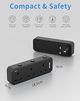 Mscien 3 Way Plug Adapter Individually Switched Black Socket Extender view 5