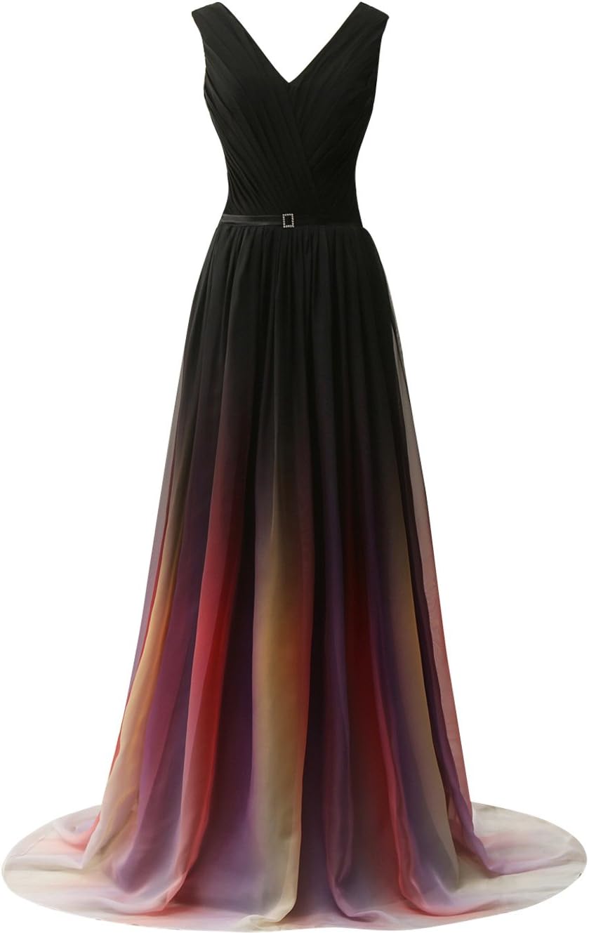 JAEDEN Gradient Prom Dress Formal Evening Gowns Chiffon Long Prom Party Dresses Black Two US8