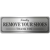 Metal Stainless Steel Remove Your Shoes Sign for Door,With Self Adhesive,9x3in(No Shoes1pcs)