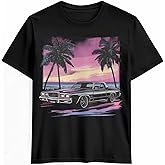 T Shirts for Men Graphic Tees Men Purple Sky Crew Neck Mens Shirts Short Sleeve Car Casual T-Shirt