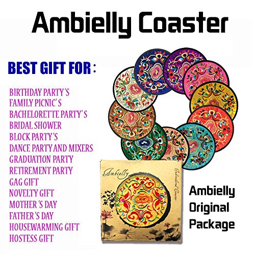Ambielly-Coasters-for-DrinksVintage-Ethnic-Floral-Design-Fabric-Coasters-Value-Pack-10pcsSet-51213cm-Mixed-Colors