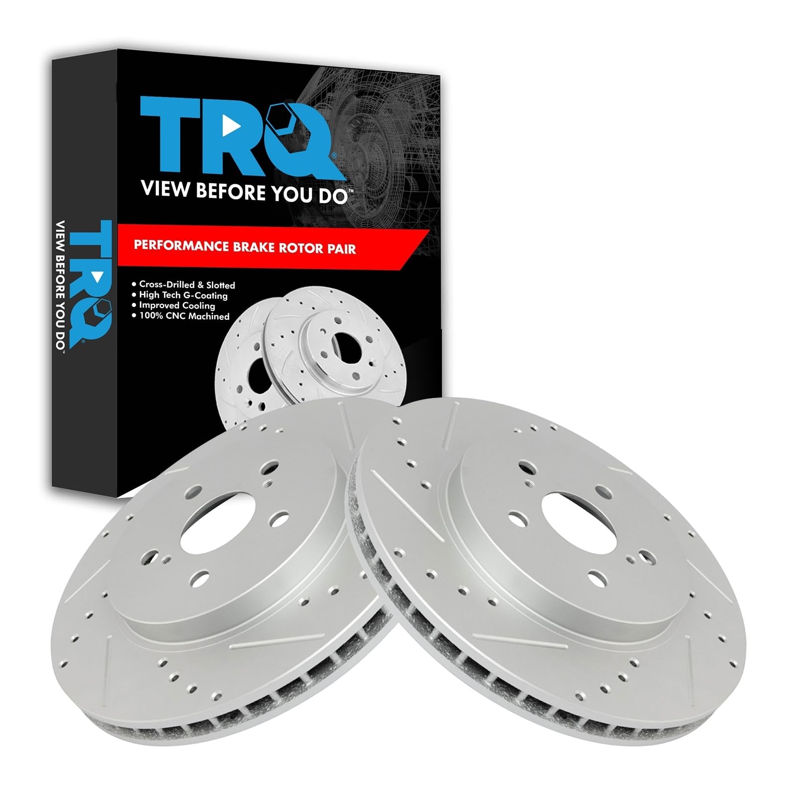 TRQ Front Brake Rotor Set G Coated Vented Drilled Slotted Compatible with 2004-2006 Lexus RX330 2007-2009 RX350 2006-2008 RX400h 2006-2007 Toyota Highlander