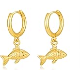 CUFELMU Gold Fish Dangle Earrings for Women, Fun Ocean-Inspired Hoop and Drop Styles for Summer Beach Look