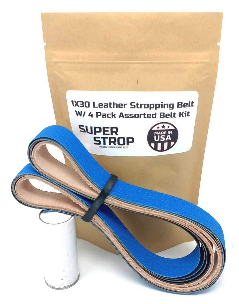Super Strop 1X30 inch Assorted Belt Kit with Leather Honing Polishing Belt Buffing Compound Included