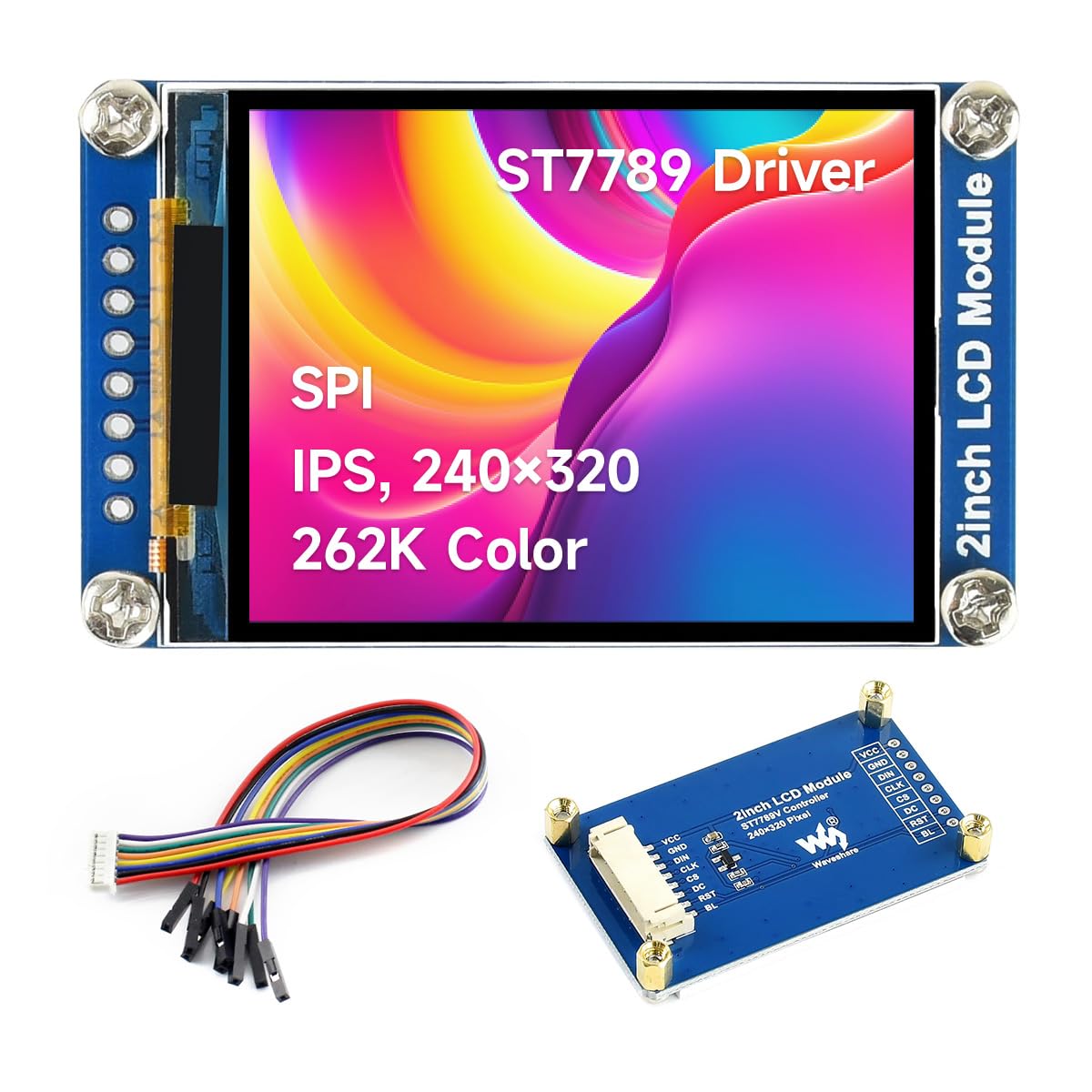 Waveshare General 2inch LCD Display Module IPS Screen 240×320 Resolution with Embedded Controller Communicating via SPI Interface Requires Minimum GPIO for Controlling