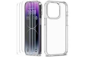 XClear for iPhone 14 Pro Phone Case Screen Protector [Premium Bundle] [Military Grade Drop Tested] [Not Yellowing Bumper] - Clear Case + 3 Pack Tempered Glass (2022/6.1inch)