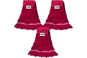 KLHB-YF Heavy Duty Wet Industrial Cleaning Mop Head – Mop Head Replacement Perfect Cotton Washable Mop Head Replacement for Commercial & Home Cleaning（RED）