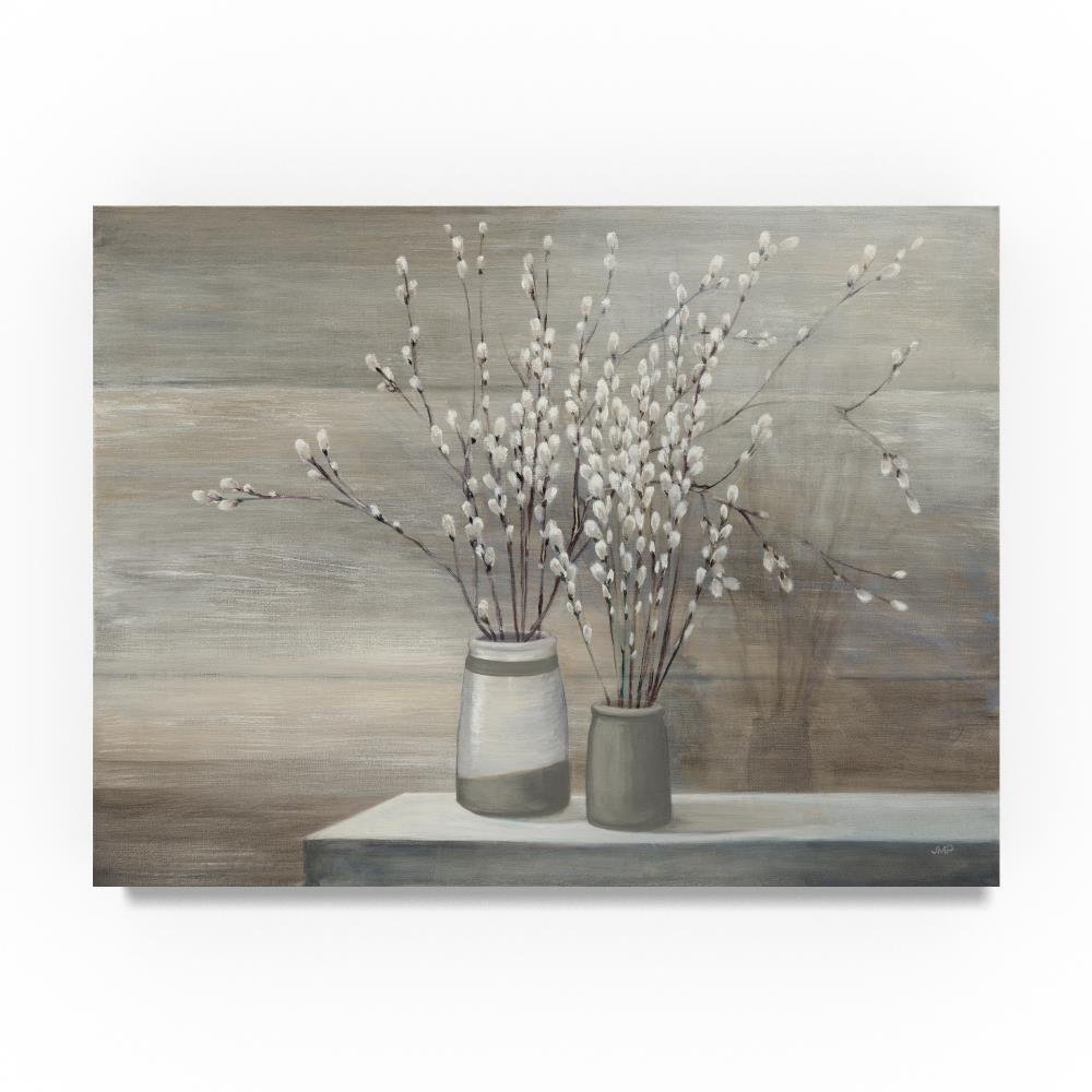 Pussy Willow Still Life Gray Pots by Julia Purinton, 18x24-Inch Canvas Wall Art