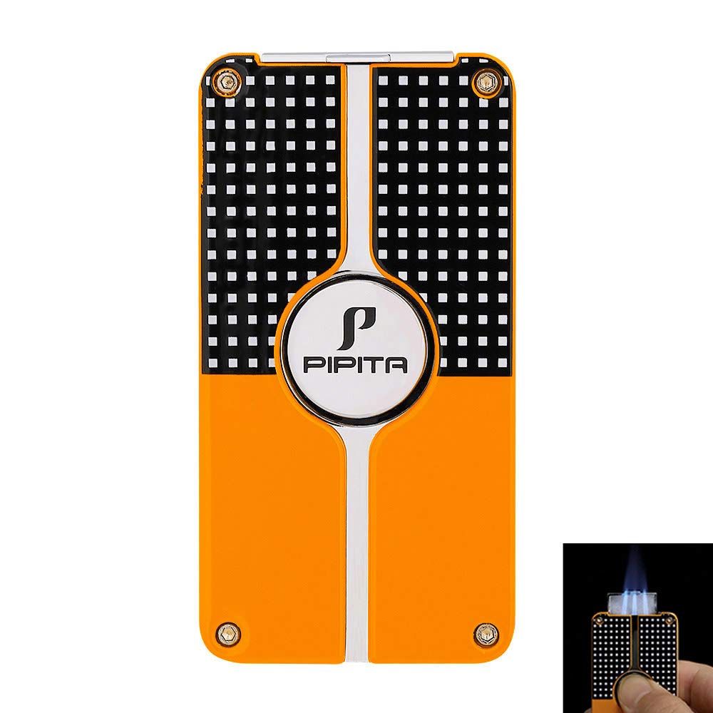 PIPITA Cigar Torch Lighter, Windproof Triple Jet Blue Flame Torch Metal cigar Lighter with Punch,Refillable Butane Gas Lighters Gifts for Him Men (Without Gas) (Silver)