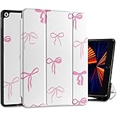 DONGKE Case Compatible with iPad 10.2 Inch 2021 2020 2019 iPad 9th/8th/7th Generation with Pencil Holder, Slim Stand Protective Case with Soft TPU Back, Auto Sleep/Wake Cover, Pink Bows